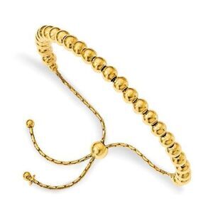 Leslie's Sterling Silver Gold-tone Polished Beaded Adjustable Bracelet